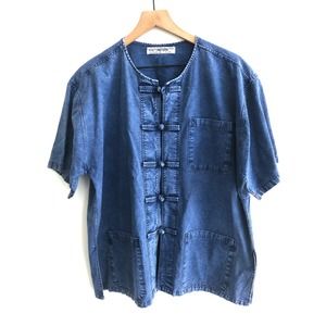 Vintage 90s Raw Denim Boho Short sleeved shirt